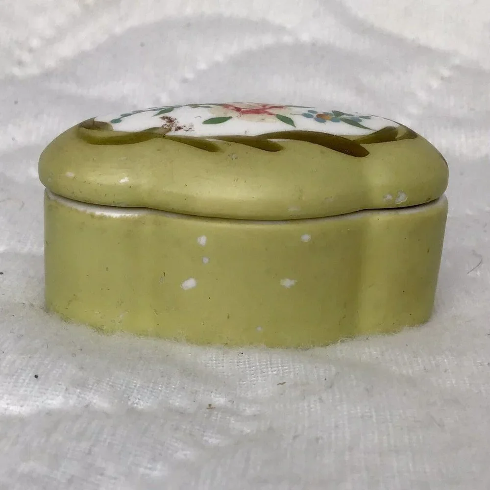 Vintage ELFINWARE Set Of 4 Hand-Painted Porcelain TRINKET BOXES Green With Rose